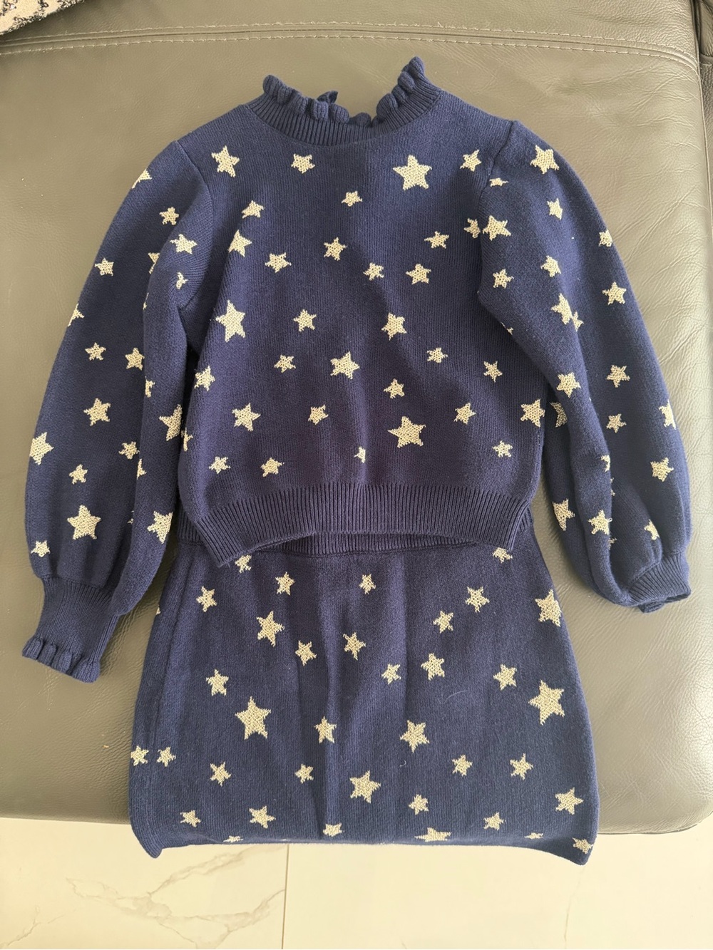 Janie and Jack Navy Blue Star Knit Sweater and Skirt Set